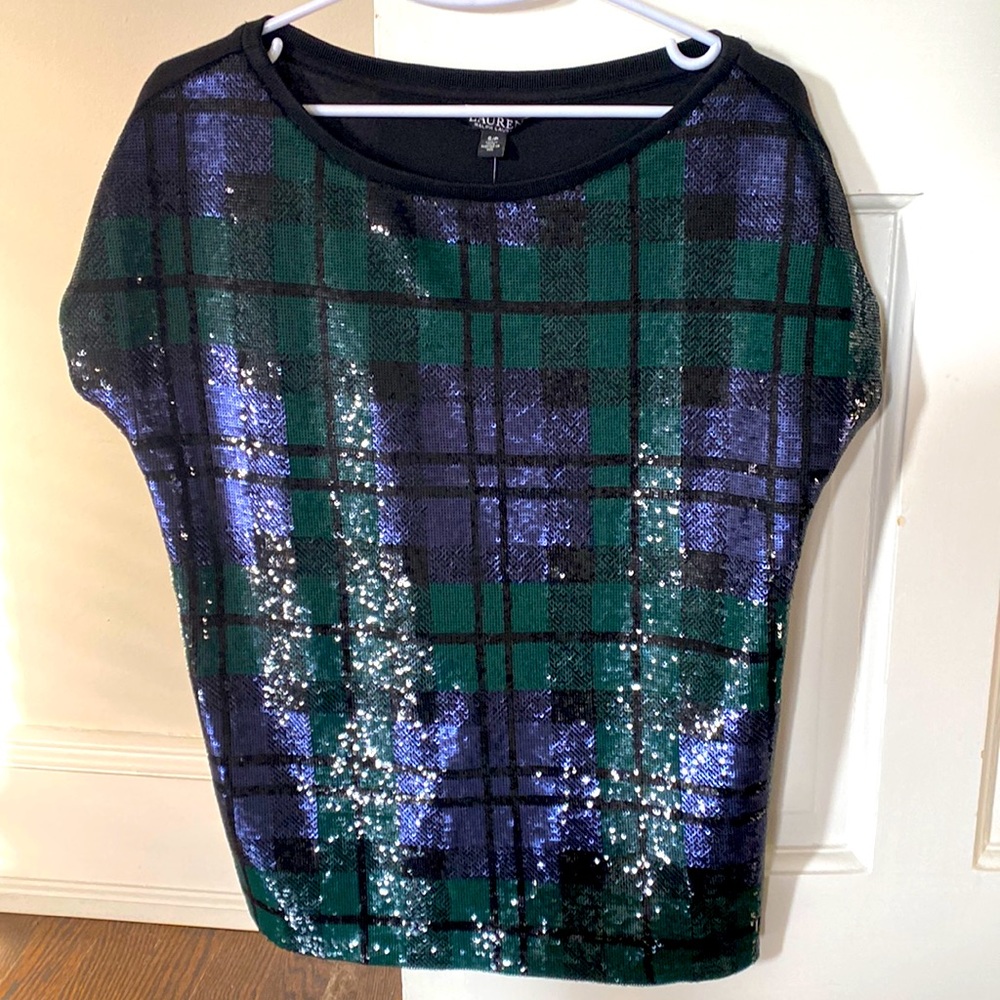 Lauren sequin tartan top, size small, never worn